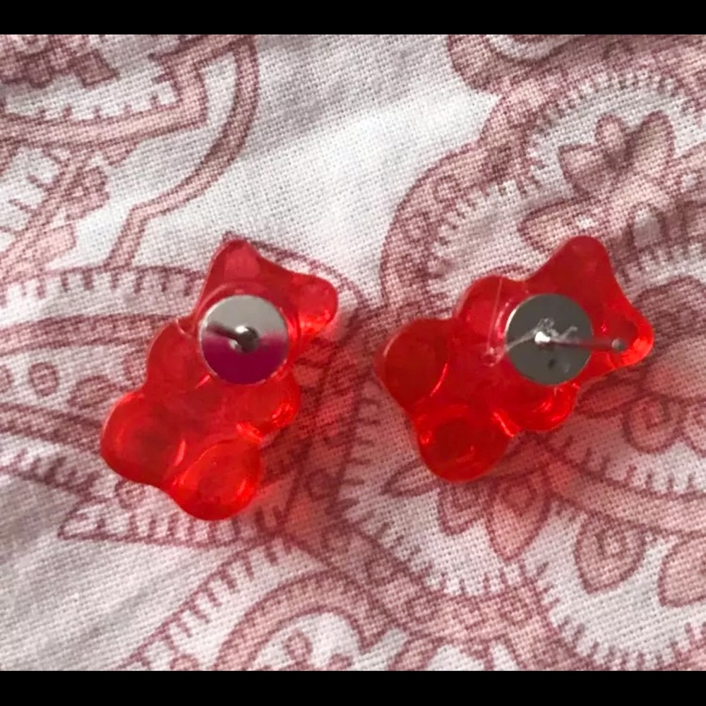 🆕 Red Gummy Bears Sterling Silver Stud Earrings - Picture 5 of 13